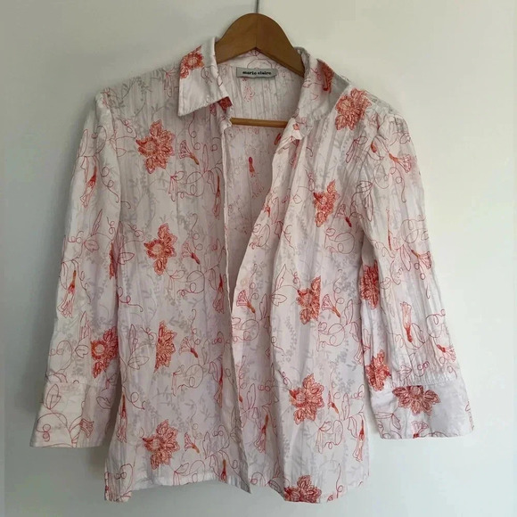 Marie Claire button down shirt with orange embroidered design size small - Picture 3 of 7